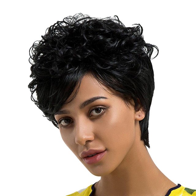 Peluca de cabellero Sintético Resistente Y Transpirable con Flequillo Oblicuo de 22 Cm / 25 Cm / 45 Cm de Longitud , 22cm ± 3cm, rizada Macarena Women Wig rizado corto