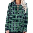 thumbnail image 3 of Blusa Cuello vuelto Tapeta Cordón delantero Casual Rejilla suelta Tops para mujer Verde XL, 3 of 6