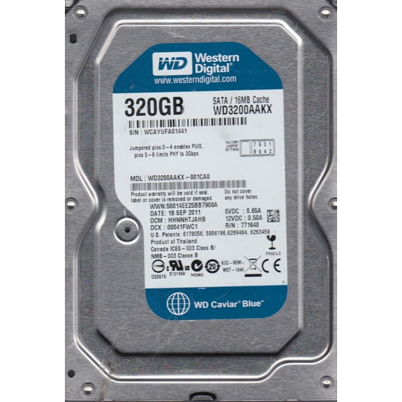 WD3200AAKX-001CA0, DCM HNNHTJAHB, Western Digital 320GB SATA 3.5 Hard Drive