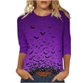 thumbnail image 2 of NSLGXD Plus Size Women's Tshirts 3/4 Sleeve Crew Neck Black Bats Print Spooky Halloween Lightweight Tees S-5XL, 2 of 5
