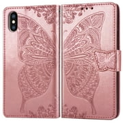 iPhone X Case, iPhone XS Wallet Folio Case Magnetic Closure RFID Blocking Card Slots Kickstand Shockproof Absorption Double Protection Case for Apple iPhone X / Xs, Rosegold