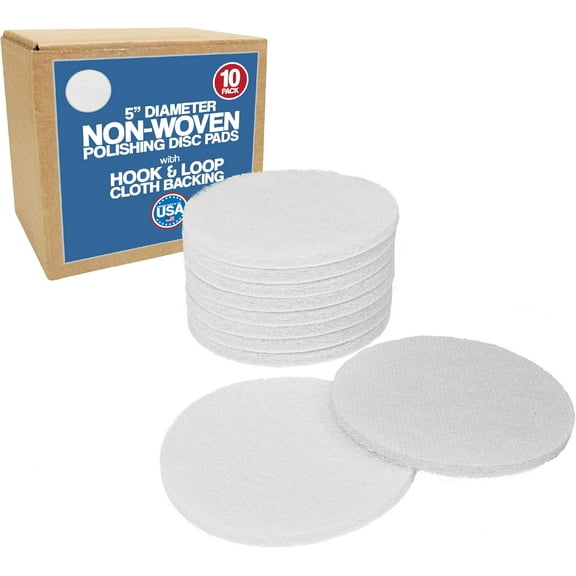 5" WHITE NON-WOVEN PAD FOR SANDERS & POLISHERS  WITH HOOK & LOOP