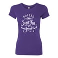thumbnail image 2 of Wild Bobby, Raised on Sweet Tea and Jesus Inspirational/Christian Women Slim Fit Junior Tee, Purple Rush, Small, 2 of 5