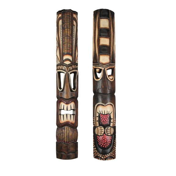 Things2Die4 40 inch Hand Made Wood Tiki Masks Tropical Wall Art Décor (Set of 2)