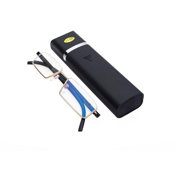 Mens Gold Half Rimless Reading Glasses 1.50 Blue Light Blocking tr90 Flexible Presbyopic Glasses Half Frameless Rectangle Readers with case