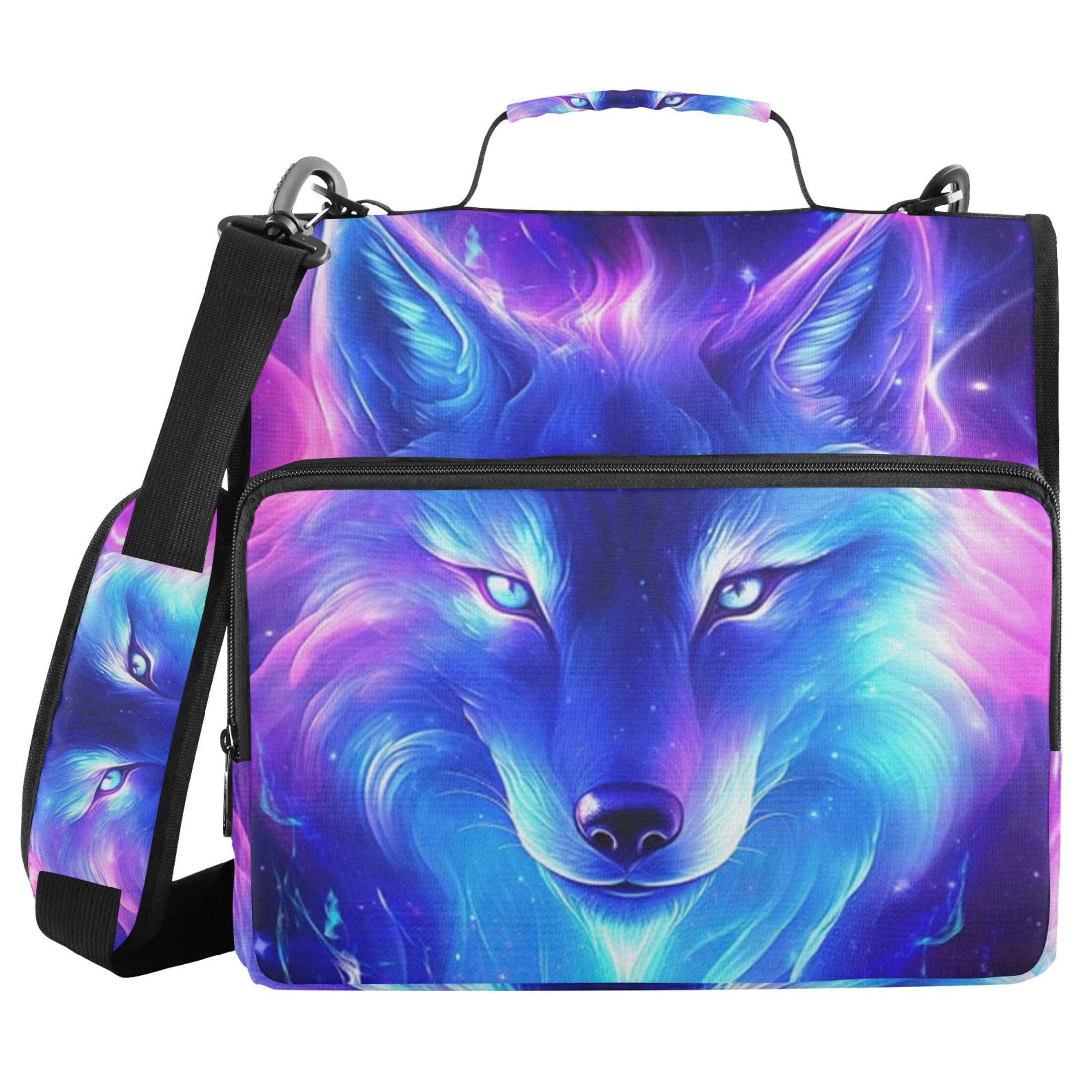 Zipper Binder Wolf Starry Sky 1.5 Inch Binder Folder Bag with Shoulder Strap and Handle