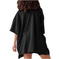 thumbnail image 4 of 2026 ! JINMGG Two Piece Outfits Women, 2026 Fashion Fall Fashion Women Casual Solid Short Sleeve V-Neck Loose Tops Nightwear Shorts Sleepwear Sets Black L, 4 of 7