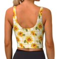 thumbnail image 3 of Haiem Light Yellow Plaid Sunflower Pattern Womens Sports Bra - U Neck Padded Low Impact Yoga Bra Workout Crop Top Gym Moisture-Wicking Workout Vest -Small, 3 of 9
