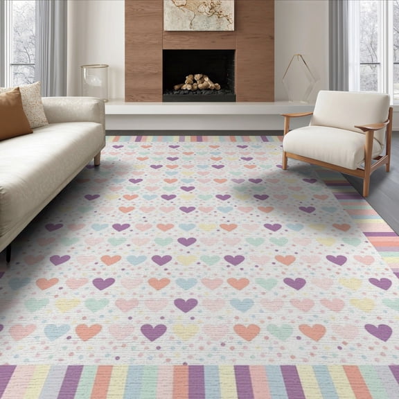 ODIKA 8'x10' Washable Area Rug Non-Shedding, Easy Care, Confetti Pink Dots Whimsical Borders Ombre Gradient Watercolor Large Flowing for King Size Bedroom Under Bed, Master Suite