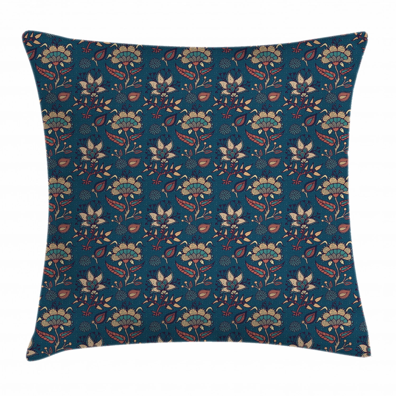 Bohemian Throw Pillow Cushion Cover, Vintage Asian Pattern with Flowers