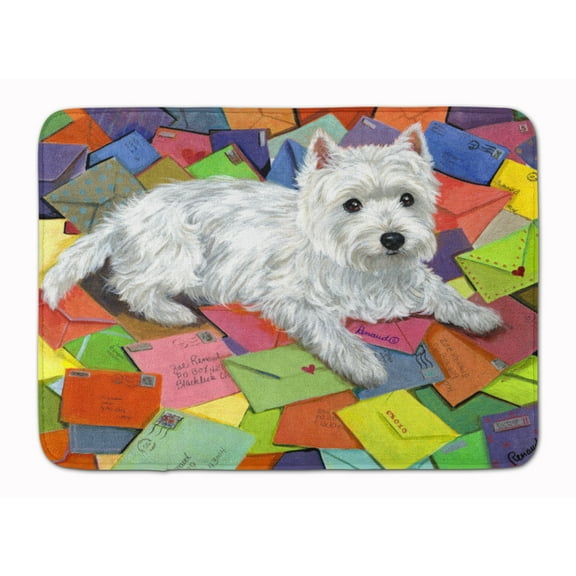 Carolines Treasures PPP3289RUG Westie Zoes Mail Bath Mat Machine Washable  Anti-fatigue Memory Foam Kitchen Rug  19 X