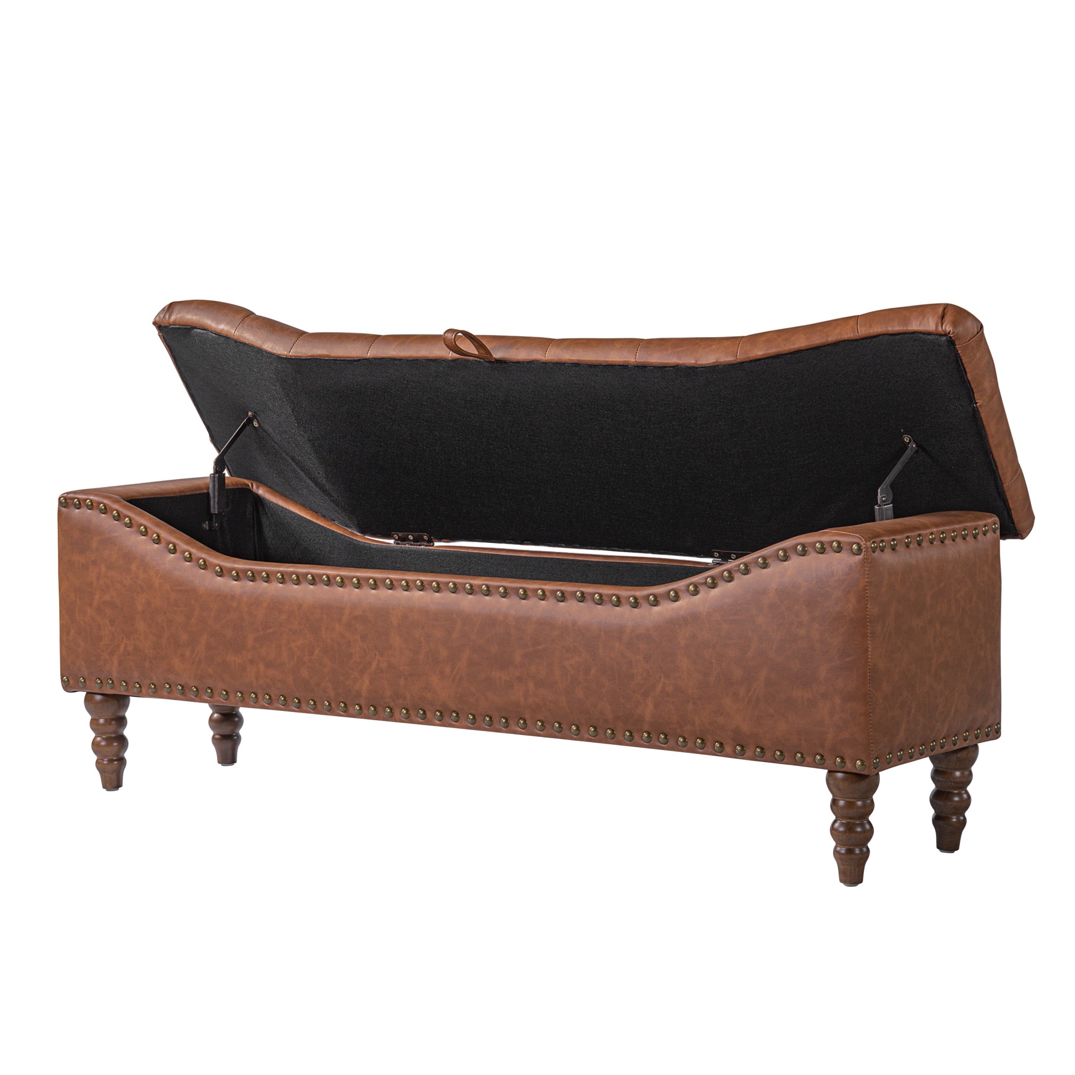 Christopher Knight Home PU Leather Storage Bench, Button-Tufted Ottoman with Nailhead Trim, Brown