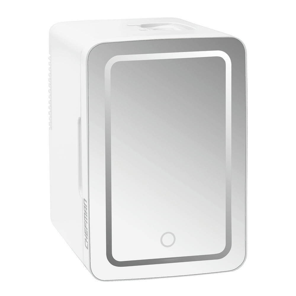 Chefman Mirrored Beauty Fridge With LED Lighting, 6L Portable White