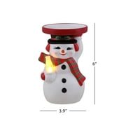Mr. Christmas 6-Inch Ceramic Lit Snowman Candle Holder and Flameless Candle, Traditional, Timer Operated