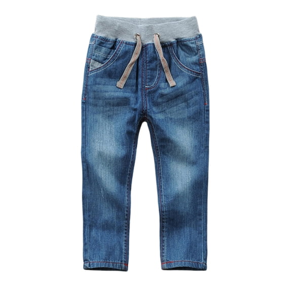 Boy Jeans Size 7 Boys Jeans Baggy Classic Straight Leg Drawstring Elastic Waist Loose Denim Pants with Pockets 2-12 Years