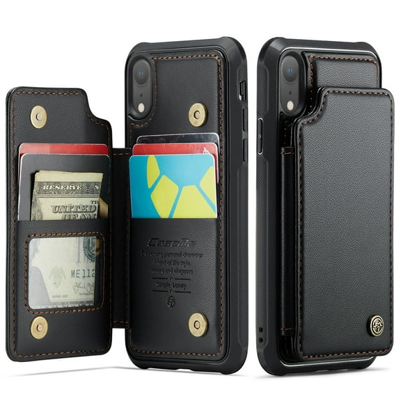 for iPhone XR Case with Card Holder, Wallet Case for Women Men with RFID Blocking, Durable Leather Kickstand Magnetic Clasp Shockproof Phone Case for iPhone XR