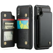 for iPhone XR Case with Card Holder, Wallet Case for Women Men with RFID Blocking, Durable Leather Kickstand Magnetic Clasp Shockproof Phone Case for iPhone XR