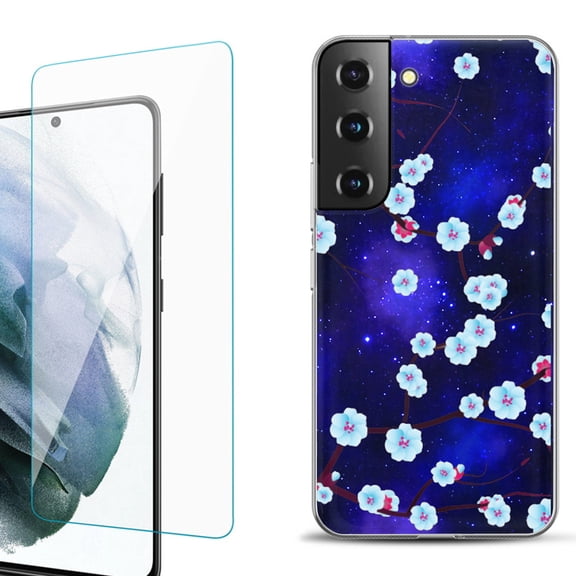 Slim-Fit Fashion Gel Phone Case for Samsung Galaxy S22  5G / S22 Plus 5G, with Tempered Glass Screen Protector, by OneToughShield ® - Blossom Stars