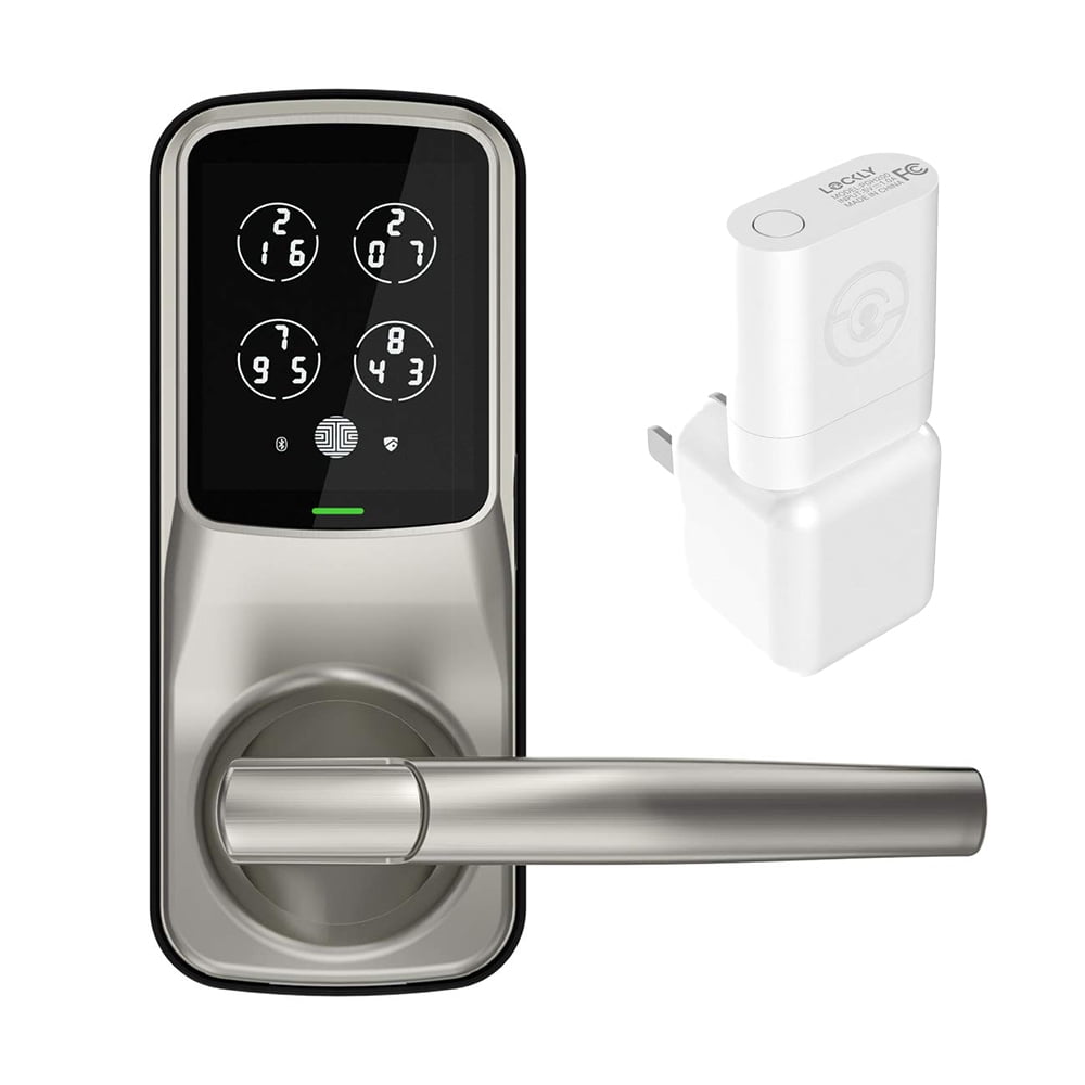 Lockly Secure Plus Biometric Smart Door Handle Lock, Satin with Door