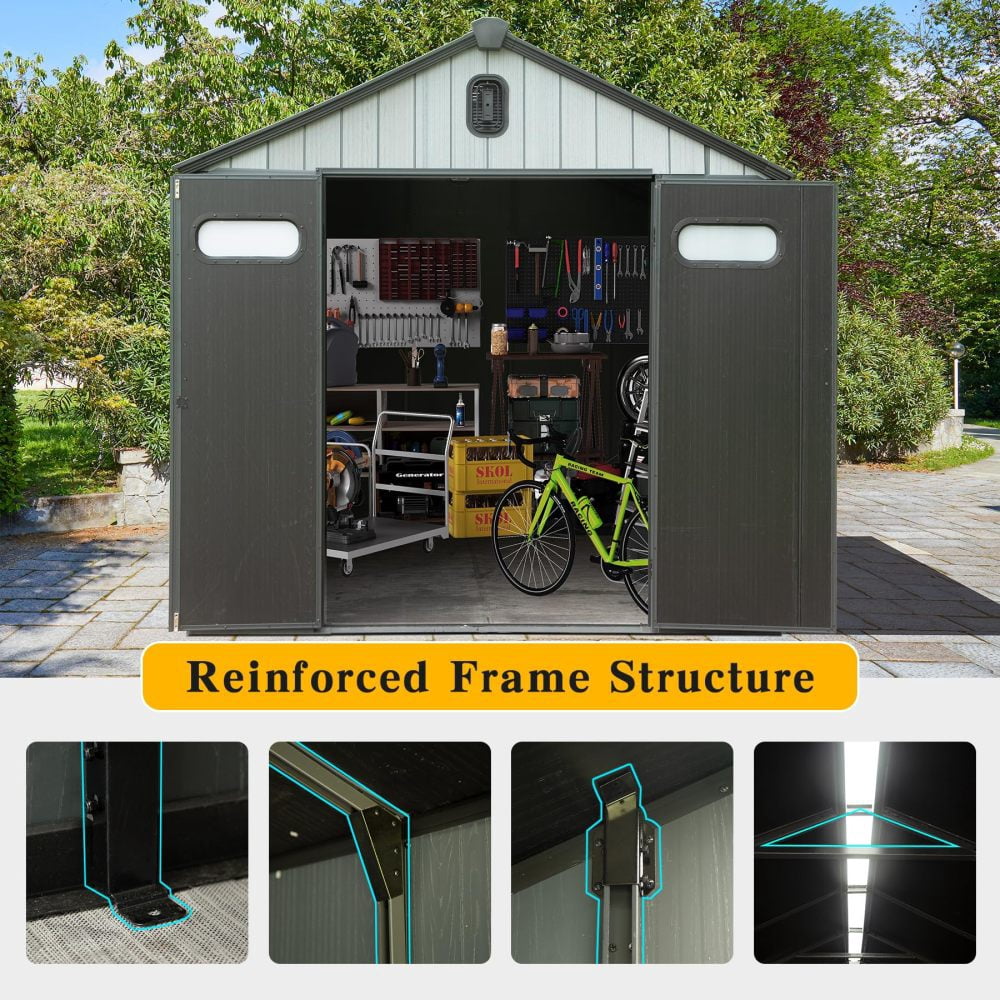 8x8FT Resin Outdoor Storage Shed – Lockable Door, Waterproof, Windows & Vents – Ideal for Patio Furniture, Lawn Mower, Bike Storage