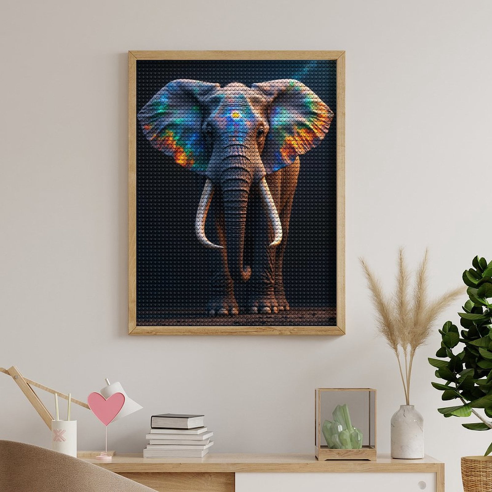 Diamond Art Kits for Adults - Colorful Elephant with Vibrant Ears 5d Diamond Painting for Adults, Diamond Art for Adults Beginners, Frameless Diamond Painting Kits for Adults for Home Wall Decor