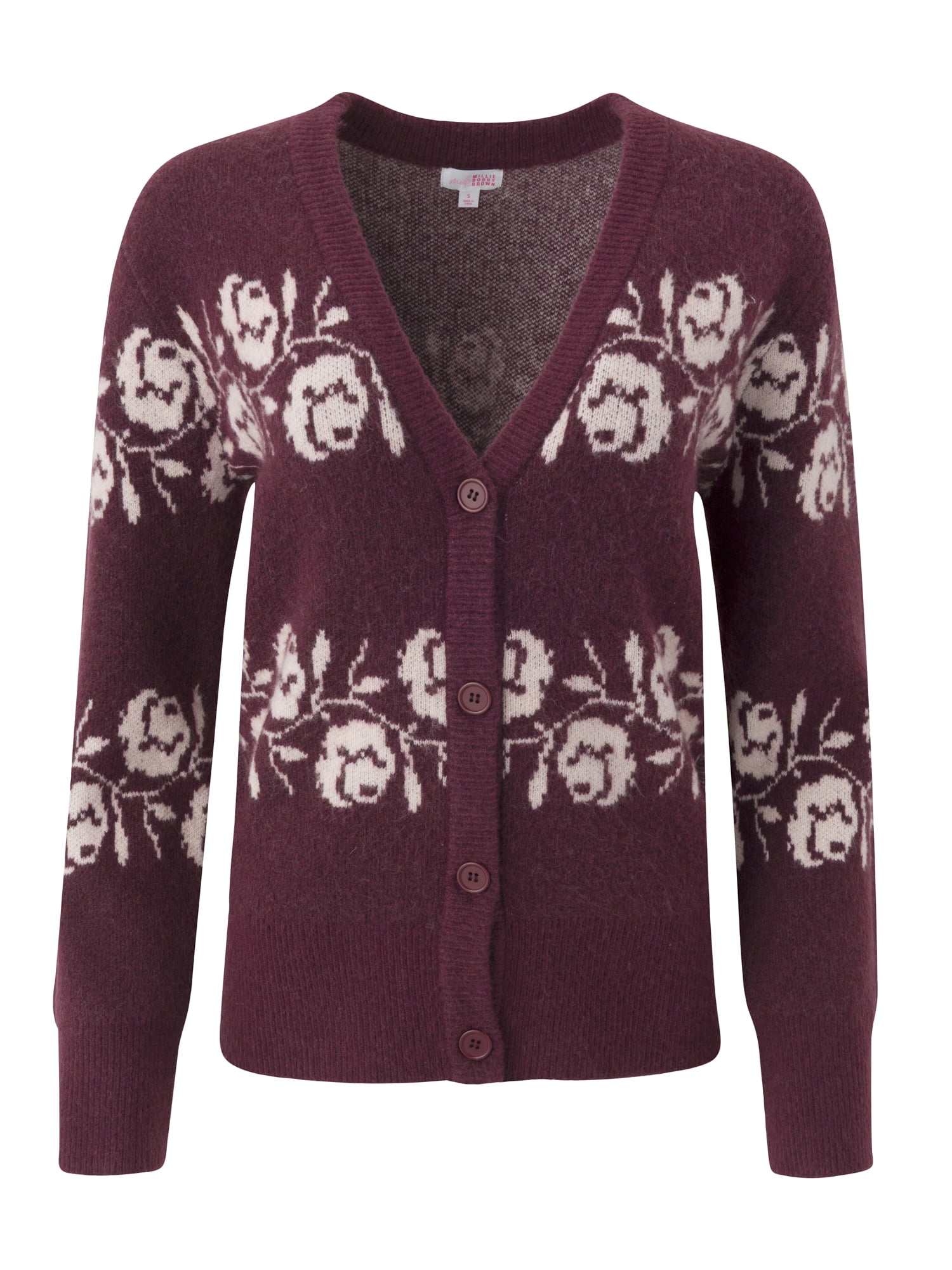 Mills by Millie Bobby Brown Women's Floral Jaquard Sweater Cardigan, Sizes XXS- XXL