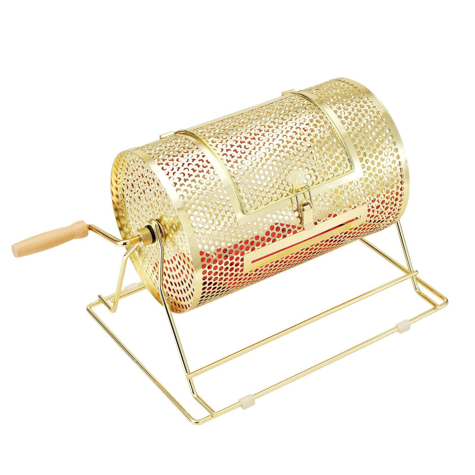 Raffle Drum, Holds 2500 Tickets or 100 Ping Pong Balls, Metal Lottery Spinning Drawing with Wooden Turning Handle,11.6 x Ø7.48 inch Brass Plated Raffle Ticket Spinning Cage, for Bingo Ballot