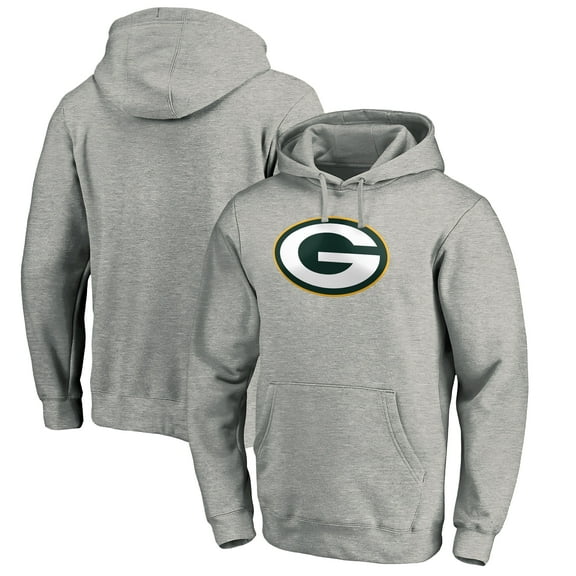 Men's Heather Gray Green Bay Packers Primary Logo Fitted Pullover Hoodie