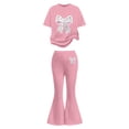 thumbnail image 6 of HUAXUN Girls 2 Piece Leopard Bow Graphic Outfit Short Sleeve Shirt and Flared Leg Pants Set Cute Fashion Clothes(Pink,9-10 Years), 6 of 8
