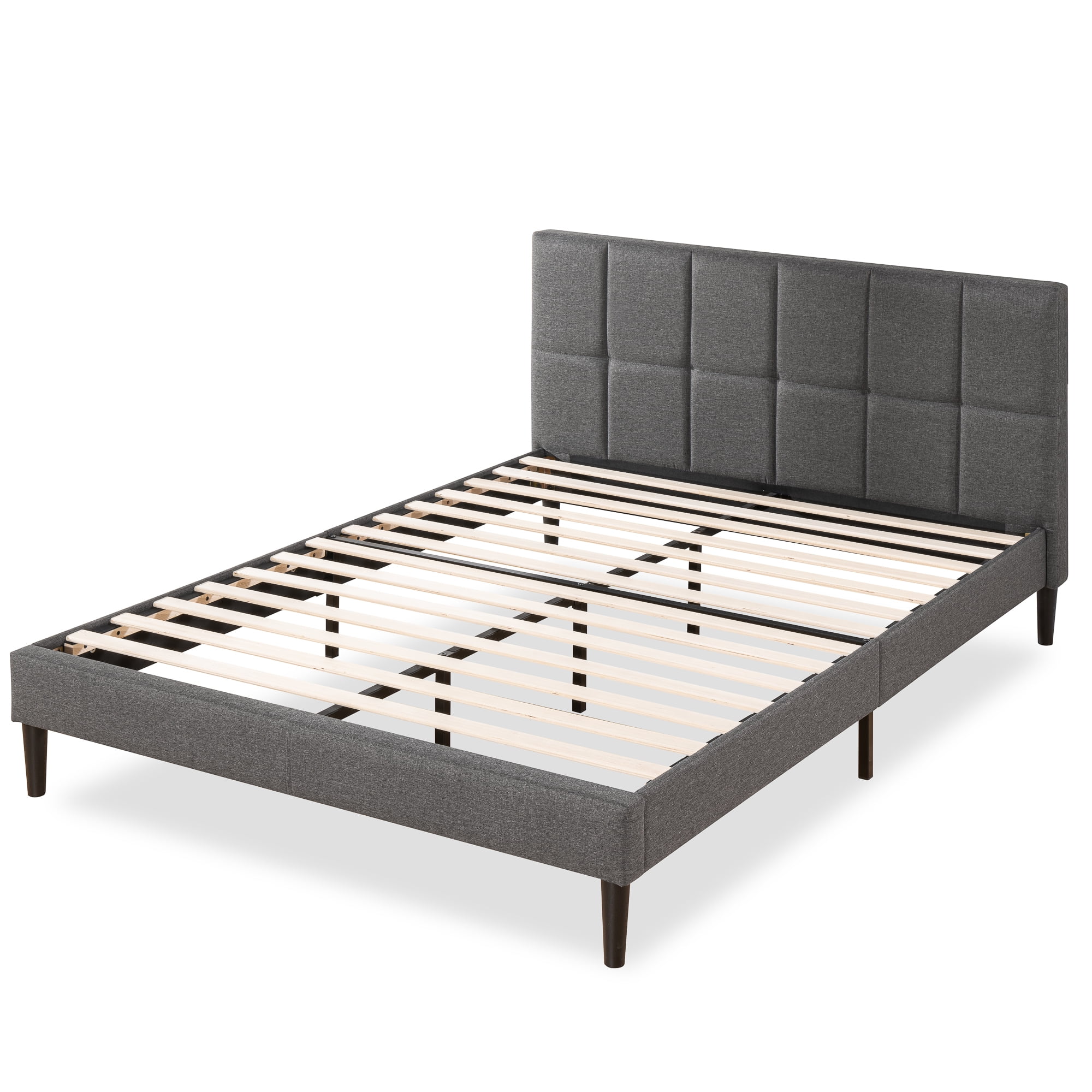 Zinus Lottie 35" Upholstered Platform Bed with Short Headboard, Gray, King