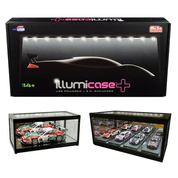 Black Collectible Display Show Case w/LED Lights & Mirror Base & Back for 1/64 1/43 1/32 1/24 1/18 Scale Models by Illumibox