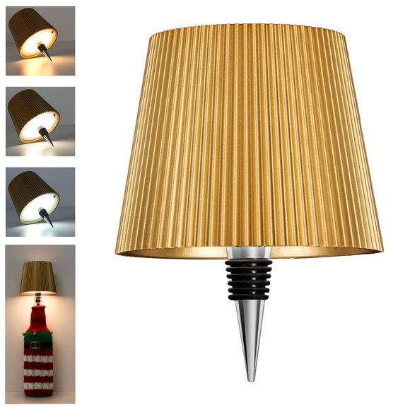 (Oro)Beeet lampada bottiglia LED Oro, Ricoricabile USB C, senza fili, IP54, 3 Tonalit Varium, par bottiglie en vetro da tavolo, bal