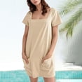 thumbnail image 2 of JIAYUE Women's Dress Short Sleeve Above Knee Casual Vacation Round Neck Solid Color For Travel With Leggings Comfortable Breathable Loose Fit Stylish Female Dresses, 2 of 5