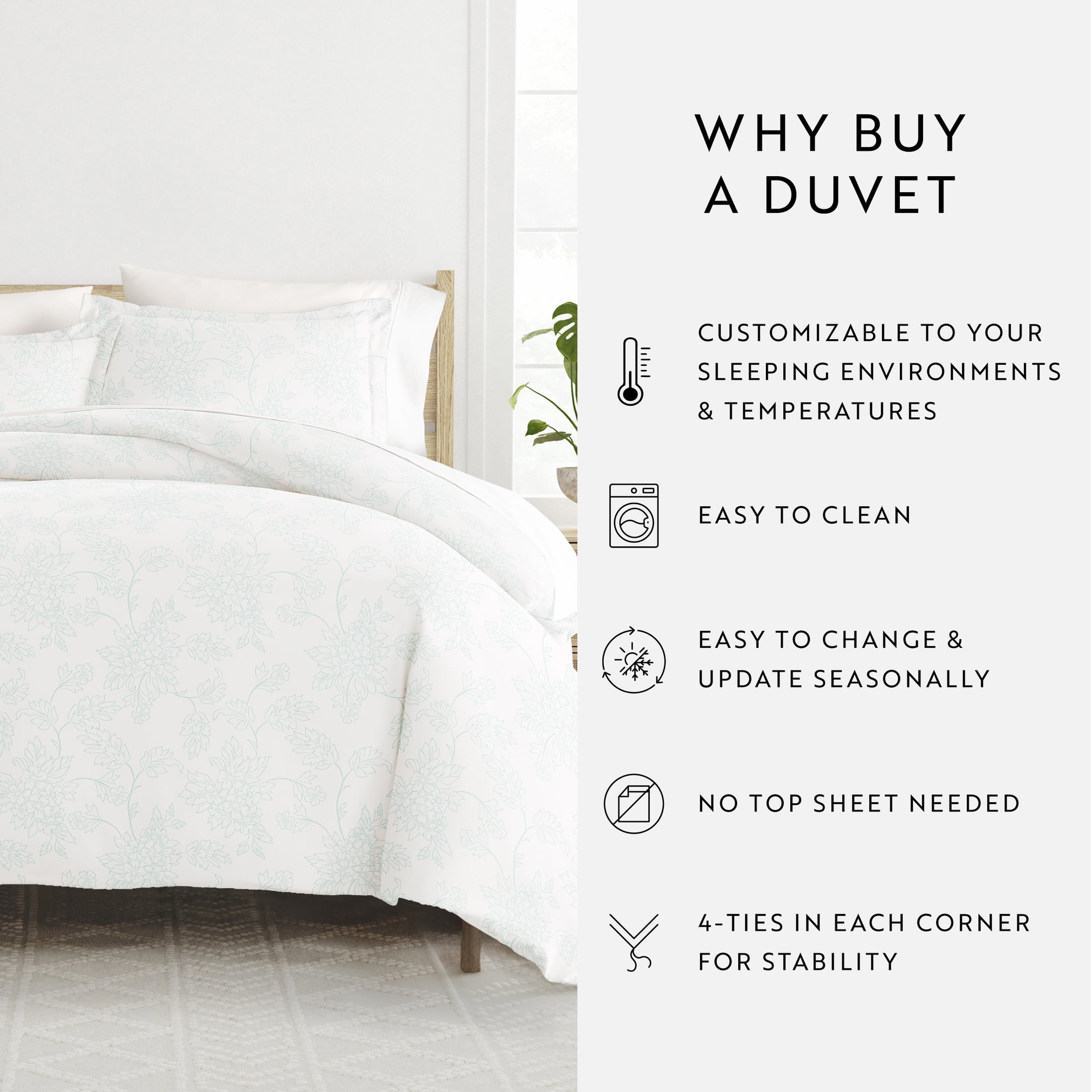 Noble Linens Aqua Vine Pattern 3-Piece Duvet Cover Set, King/Calking