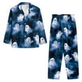 thumbnail image 2 of Xixirimido Halloween Ghosts Blue Pattern Mens Pajama Set Soft Button Down Pajamas Long Sleeve Pjs Sleepwear Loungear Comfy Sleep Sets with Pockets, Large, 2 of 4