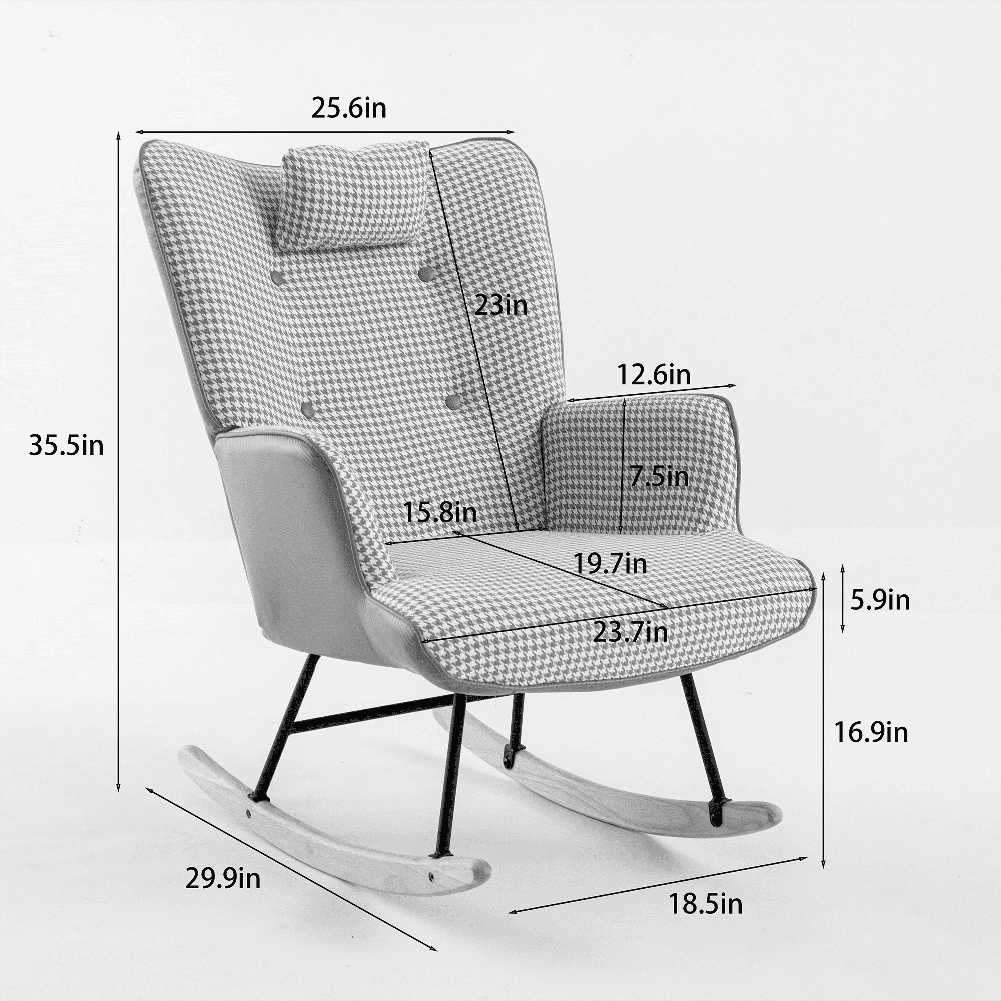 Kadyn 35.5" Rocking Chair Nursery, Single Sofa Chairs with Safe Solid Wood Base and Side Pockets for Bedroom, Black White Kadyn 35.5" Rocking Chair Nursery, Single Sofa Chairs with Safe Solid Wood Base and Side Pockets for Bedroom, Black White
