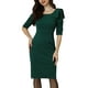 thumbnail image 1 of Vestido de tubo Allegra K informal de negocios Cuello cuadrado manga 3/4 con lazo y volantes Verde oscuro XL, 1 of 4