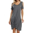 thumbnail image 3 of Women's Twist Knot T Shirt Dress Casual V Neck Cold Shoulder Knee Length Tunic Dresses, 3 of 7