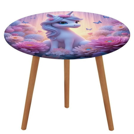 

Cute Unicorn in Floral Fantasy Tablecloth Round Elastic Fitted Waterproof Table Cover Cloth for Dining Room Indoor Outdoor Decor XL-60