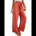 thumbnail image 3 of Pantalones Anchos para Mujer con Bolsillos, Cintura Alta, Nudo Ajustable, Holgados, Informales, para Trabajo y Negocios. Rojo XXL, 3 of 6