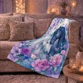 thumbnail image 6 of Black and white horses floral Flannel Blanket cozy butterfly equine artwork Home Decor for couch bedroom reading nook, Wedding Gift for horse lovers and couples, 6 of 9