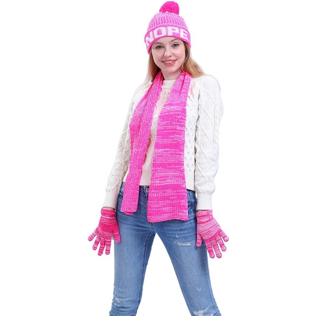 Ensemble d'Accessoires d'Hiver Bonnet Tricoté 3 Pcs pour Femmes, Gants et Foulard