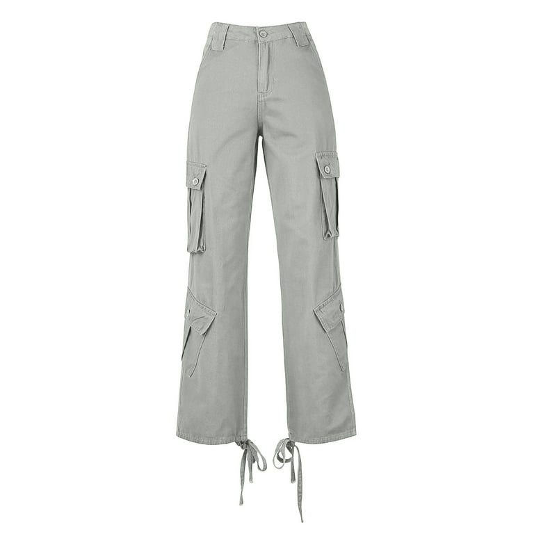 FAIWAD Elastic Waist Cargo Pants for Women High Waisted Baggy Straight  Lightweight Pants with Pockets (Medium, Black2)