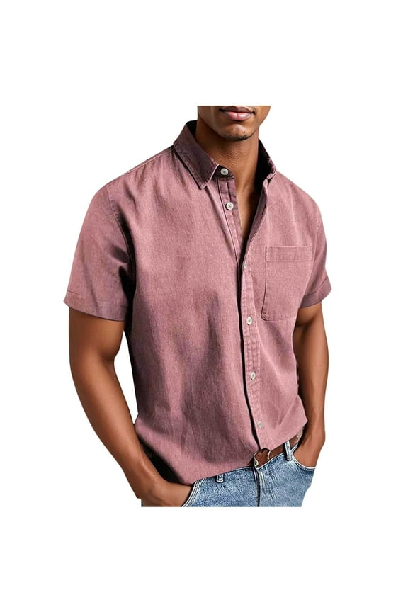 Men's Short Sleeve Shirts Button Down Collar Shacket Jacket Casual Vintage Work Business Outwear Lightweight Summer Travel Vacation Clothes S-5XL