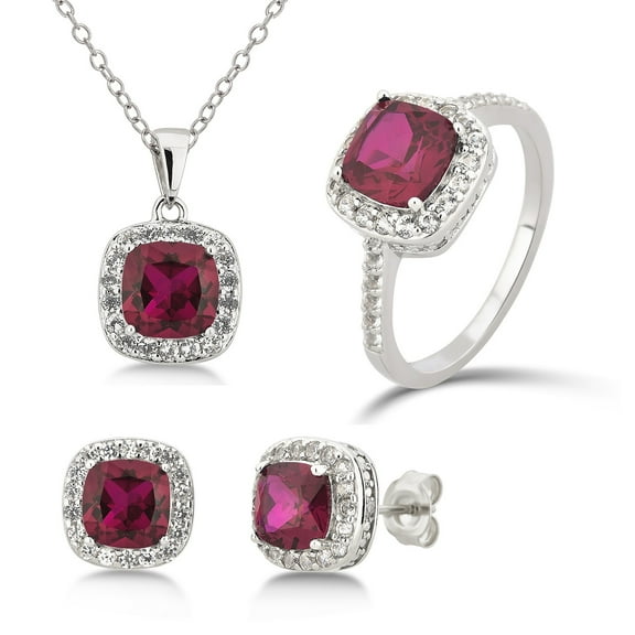 Diamond Accent, Created Ruby & White Sapphire Sterling Silver 3 Piece Jewelry Set