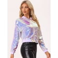 thumbnail image 3 of Disfraz de navidad Chaqueta De Bombardero De Lentejuelas Con Cremallera Y Manga Larga Recortada Con Purpurina Para Mujer Rosado Morado L, 3 of 6