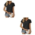 thumbnail image 2 of Jumpingount Camiseta plisada de manga corta con cuello de para mujer, camisetas básicas informales para ir al trabajo, camisas fluidas Type9 NO9, 2 of 6