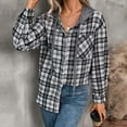 thumbnail image 4 of Snoarin Button Down Shirt Women Fashion Loose Fitting Long Sleeved Plaid Cardigan Hooded Top Cardigan Shirt S-2XL, 4 of 6