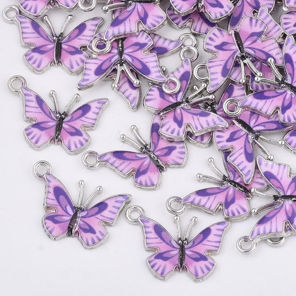 10Pcs Butterfly Charms Printed Alloy Enamel Pendants Jewelry Findings for Women Jewelry DIY Necklace Bracelet Earring Making Platinum Violet 14x20.5x1.5mm Hole: 1.6mm