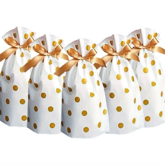 20pcs Treat Bags Party Favor Bags Gold Plastic Drawstring Candy Goodies Food Storage Bags Gift Wrapping Package